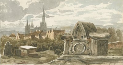 Lichfield - Túmulo antigo no cemitério de São Miguel: pintura aquarelada, nd [?19 cent] (pintura) de School English