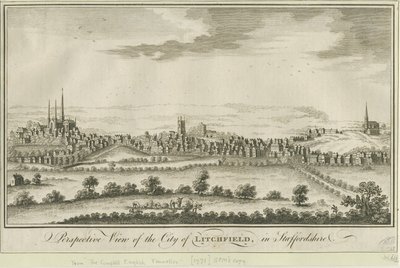 Lichfield - Vista Sudoeste: gravura, nd [1771] (imprimir) de School English