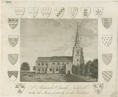 Lichfield - Igreja de São Miguel: gravura, nd [?late 18 cent] (imprimir) de School English