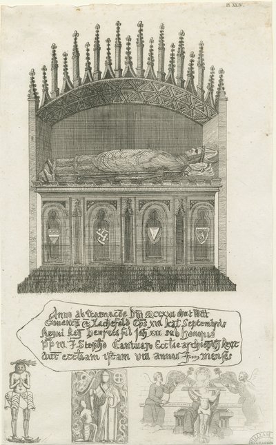 Catedral de Lichfield - Túmulo do Bispo [?Bishop Cornhill]: gravura, nd [?late 18th cent] (imprimir) de School English
