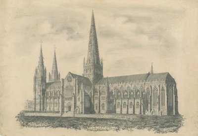 Catedral de Lichfield - Vista Sudeste: gravura, nd [?19 cent] (imprimir) de School English