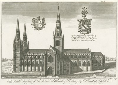 Catedral de Lichfield - Vista Sul: gravura, nd [?early 18th cent] (imprimir) de School English