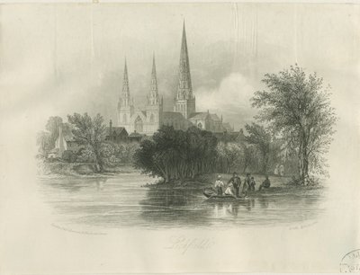 Catedral de Lichfield - Vista Sudoeste: gravura (vinheta), nd [c 1842] (imprimir) de School English