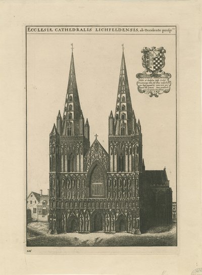 Catedral de Lichfield - Frente Oeste: gravura, nd [?late 17th cent] (imprimir) de School English