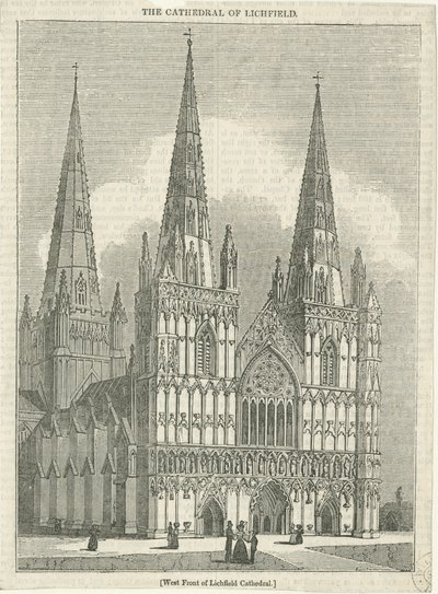 Catedral de Lichfield - Frente Oeste: xilogravura, nd [?19 cent] (estampado) de School English