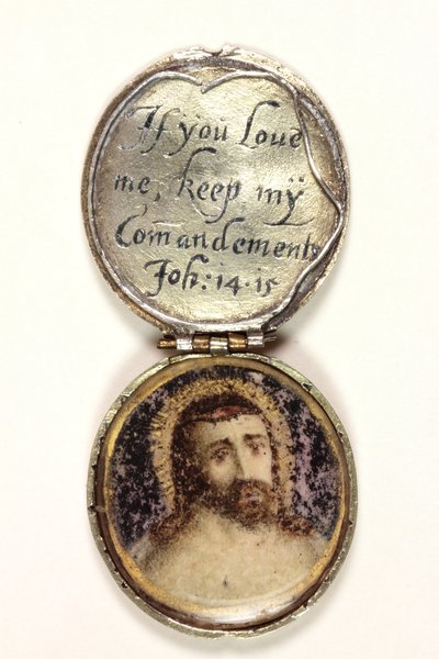Medalhão contendo uma cabeça de Cristo (prata e aguarela em velino) (ver também 3075924 e 3075922) de School English