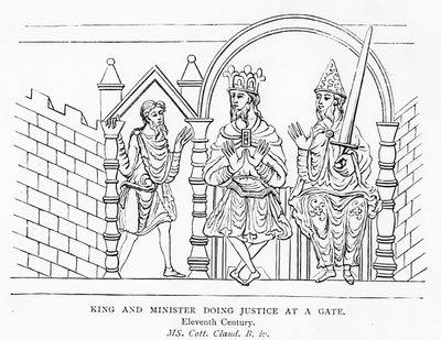 MS Cott. Claud B IV King e ministro fazendo justiça em um portão de School English