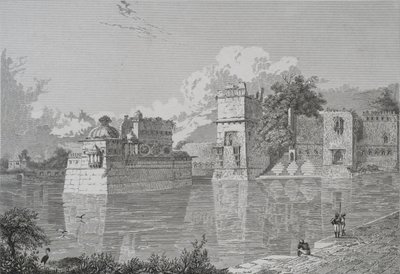 Palácio de Ranee Bheem e Pudmundi em Cheetore (Chitor, Estado de Udaipur) (gravura) de School English