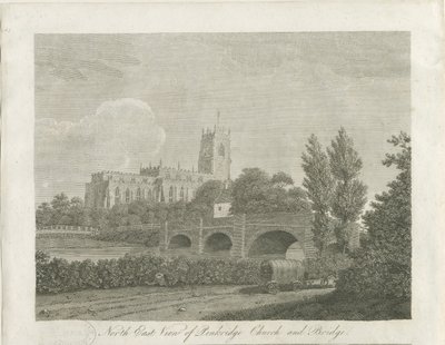 Penkridge Town - Igreja e Ponte: gravura, nd [final do século XVIII] (imprimir) de School English