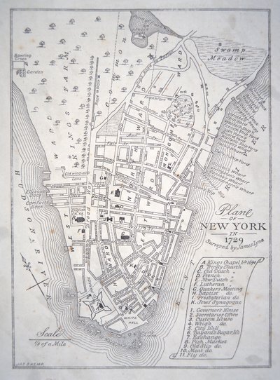 Plano de Nova Iorque em 1729 (litho) de School English