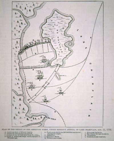 Plano da derrota da frota americana no Lago Champlain (litho) de School English
