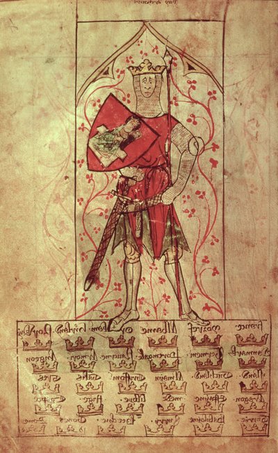 Roy 20 A II f.4r Rei Artur e os Trinta Reinos escrito durante o reinado de Eduardo II (1248-1327) de School English