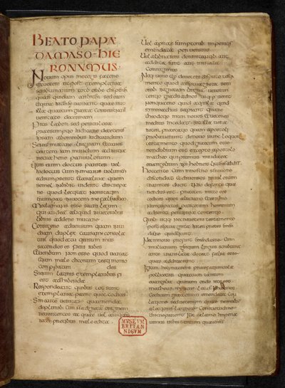 Royal MS Q E VI f.2r Página dos Evangelhos (a 