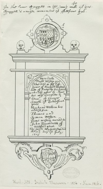 Rugeley Church (Old) - Monumento a Rafe Weston: desenho com caneta e tinta de School English