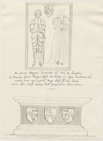 Igreja Sandon - Túmulo de Hugh Erdeswicke e Maria [Legh]: caneta e desenho de lavagem, nd [?18 cent] (desenho) de School English