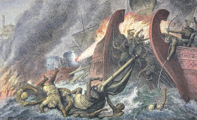 Navios Destruídos pelo Fogo Grego (cor litho) de School English