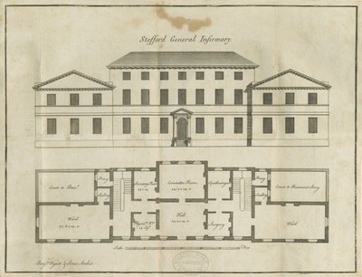 Stafford - County General Infirmary: desenho a caneta, nd [final do século XVIII] (desenho) de School English
