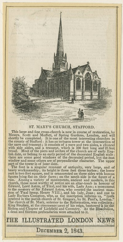 Stafford - Igreja de Santa Maria: xilogravura, sd [c 1843] (impressão) de School English