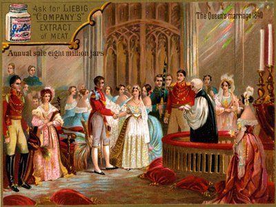 O casamento da Rainha Vitória com o Príncipe Alberto em 1840, Cartão Liebig (gravura) de School English
