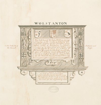 Wolstanton Church - Wall Monument to William Yonge de Caynton: pen and wash drawing, sd [ 19º séc.] (Desenho) de School English