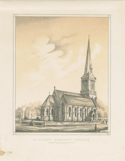 Wolverhampton - Igreja do Distrito de St. Mark: litografia colorida, nd [?meados do século XIX] (estampado) de School English