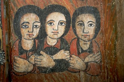 Detalhe da pintura de parede (fresco) de School Ethiopian