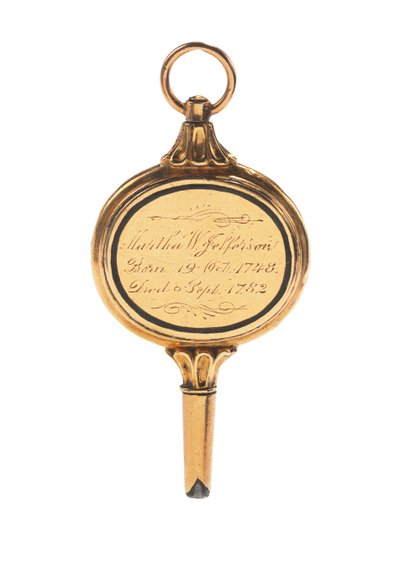 Chave de relógio gravada em memento mori, com mecha de cabelo de Martha Wayles Jefferson, francesa ou inglesa, final do século 18 - início do século 19 (ouro) (ver também 711002) de School European