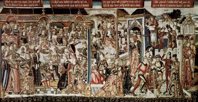 "A festa do Rei Assuero". Livro de Ester : O rei Assuero (Xerxes I) deu aos grandes homens do seu reino uma esplêndida festa que durou vários dias. No sétimo dia, ordenou que a rainha Vasti, vestida com as suas mais belas roupas, viesse e se apresentasse de School Flemish