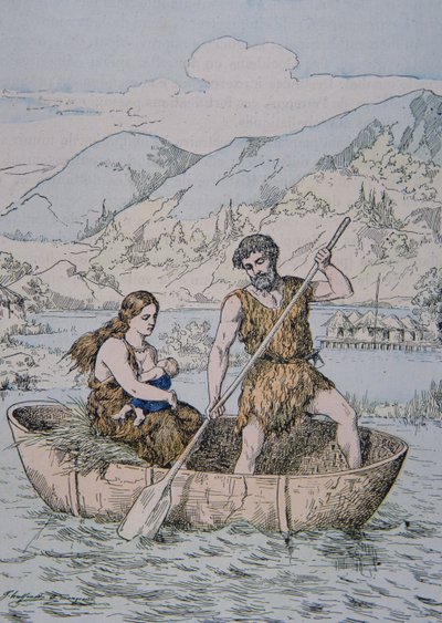 Gauleses Antigos em barco tipo Coracle (cor litho) de School French