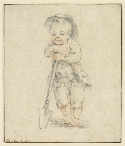 Menino apoiado em uma Espada (giz no papel) de School French