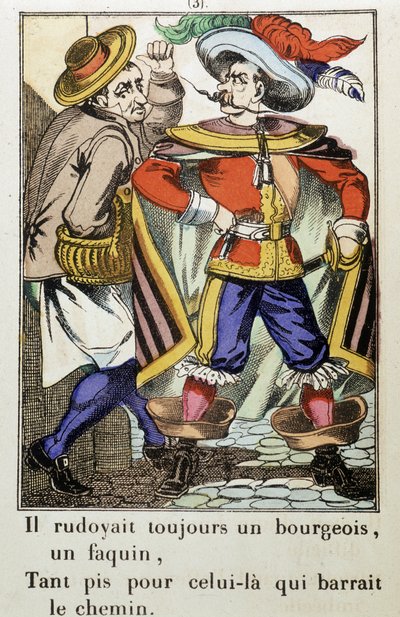 Capitão Fracasse: "Ele sempre rodeou um burguês..." romance de Theophile Gautier (1811-1872) - Imagem de Epinal de School French
