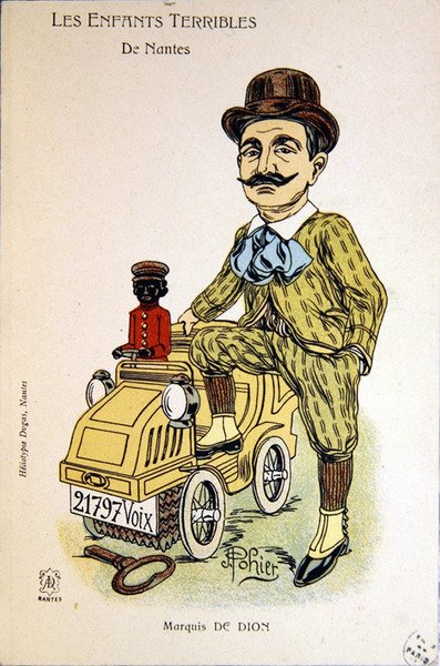 Caricatura do Marquês de Dion, c.1900 (cor litho) de School French
