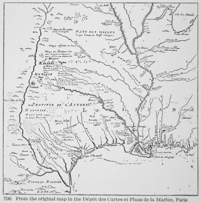 América Colonial: Mapa da Louisiana, Nova França (litho) de School French