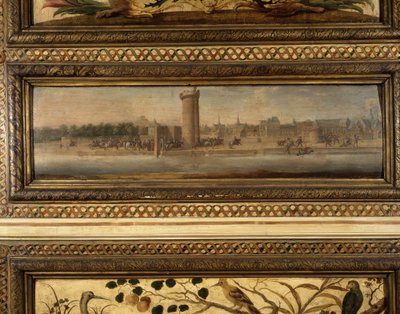 Entrée d&39;Henri IV à Paris: Charles de Cossé Brissac (Cosse-Brissac) abriu a Henri IV (1553 - 1610) a porta da Conferência (1594) - a paisagem mediana de um dos grandes painéis da sala - Salon de la Meilleraye. Arsenal. Pintura de Quilleriez a de School French