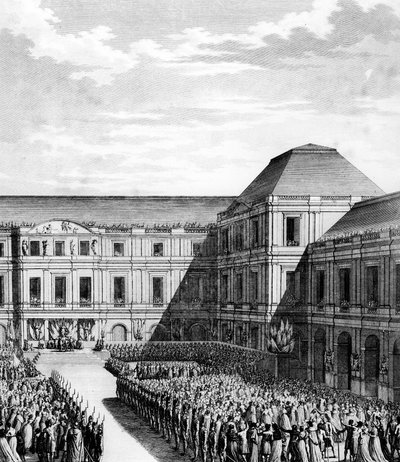 Fete dada por Napoleão I Bonaparte (1769-1821) no Palais national du Directoire (Palais du Luxembourg) em Paris, após o comércio de Campo Formio em 20 frmaire An VI (10 de Dezembro de 1797). Paris, Biblioteca do Instituto de História da Revolução de School French
