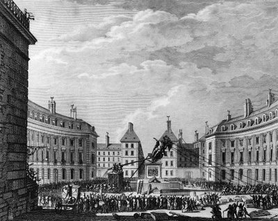 Revolução Francesa: Estátua do Rei Luís XIV abatido por vitórias em Paris em 11 de School French