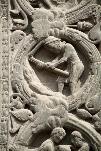 Arte Gótica: Pieright da porta direita da fachada ocidental da Basílica de Saint Denis, representando o trabalho dos campos: Agosto. Saint-Denis, França de School French