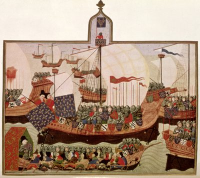 Harley 4379 f.60v Expedição do Duque de Bourbon a Barbary, executada por Jean Froissart (c.1333-c.1404) em Paris para o historiador francês Philip de Commines (1445-1509) (fac-símile) de School French