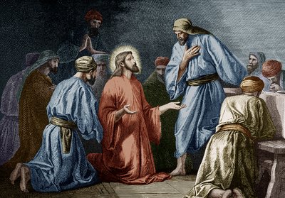 Jesus Cristo Ensinando a Oração a João (gravura a cores) de School French