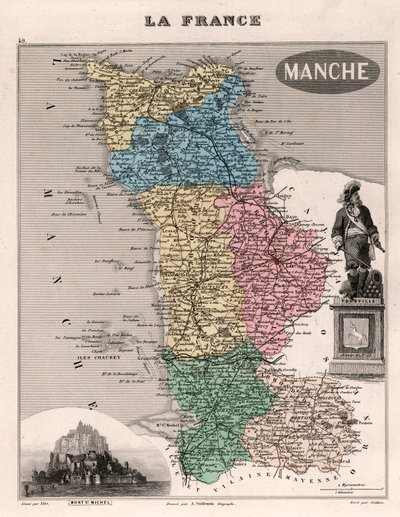 Mapa da Região da Basse-Normandie em França (litho) de School French