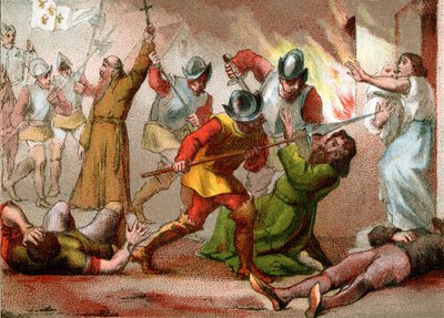 Massacre dos protestantes, na noite de São Bartolomeu, 24 de agosto de 1572 (gravura) de School French