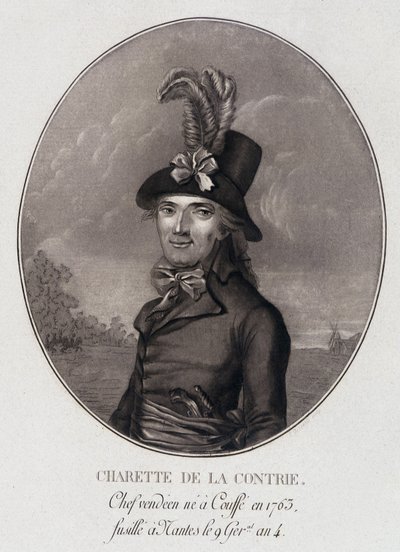 Retrato medalhão de François Athanase (François-Athanase) Charette de la Contrie, líder de Vendéen de School French
