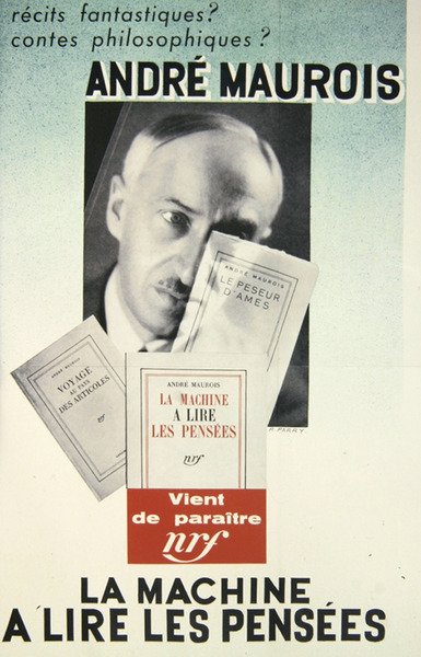 Cartaz publicando um romance de André Maurois, 