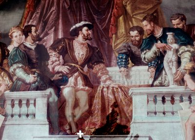 Apresentação dos planos do novo Louvre ao Rei Francisco I (1494-1547) O Rei Francisco I recebeu o arquitecto Pierre Lescot por volta de 1546. Fresco do Grande Salão Napoleão III na ala do Richelieu, Louvre, Paris de School French