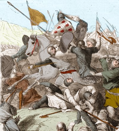 The Battle of Hattin, 4 de Julho de 1187 (cor litho) de School French