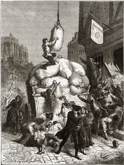 A Guerra das Farinhas: A pilhagem das padarias em Paris, por volta de 1775 (primeiros frutos da Revolução Francesa) de School French