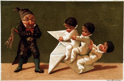O professor e a roupa (o fogão de papel) - rótulo cromo de Bon Marché de School French
