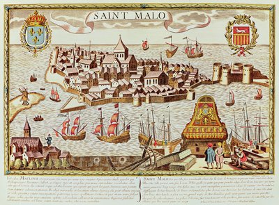 Vista do porto e da cidade fortificada de Saint Malo, localizada na costa da Bretanha de School French