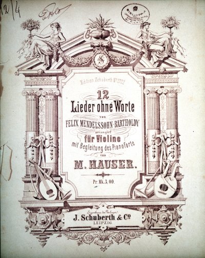 12 Lieder sem palavras acompanhado ao piano, por Felix Mendelssohn (litho) de School German