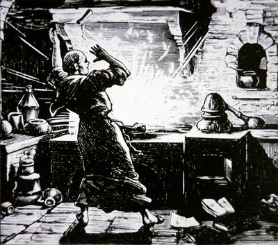 Berthold Schwarz, também conhecido como "Black Berthold" (xilogravura) de School German